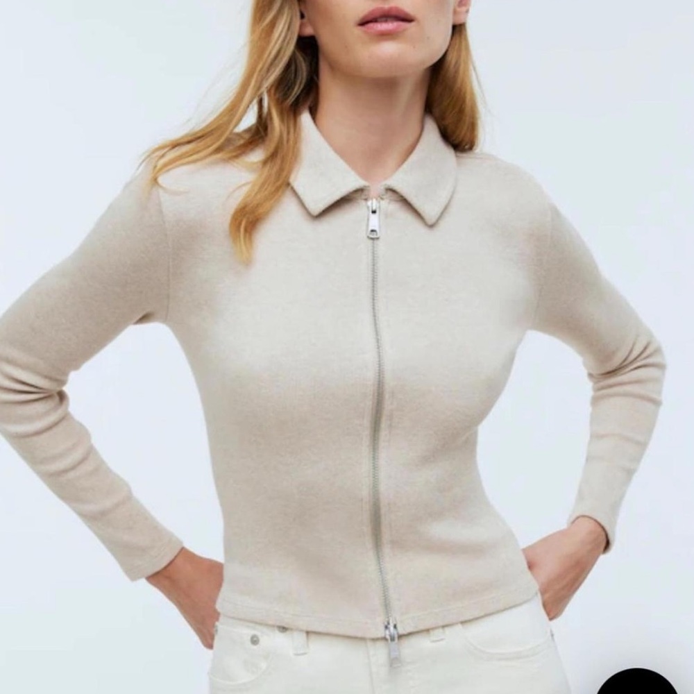 Madewell Light Tan Knit Zip Up Cardigan